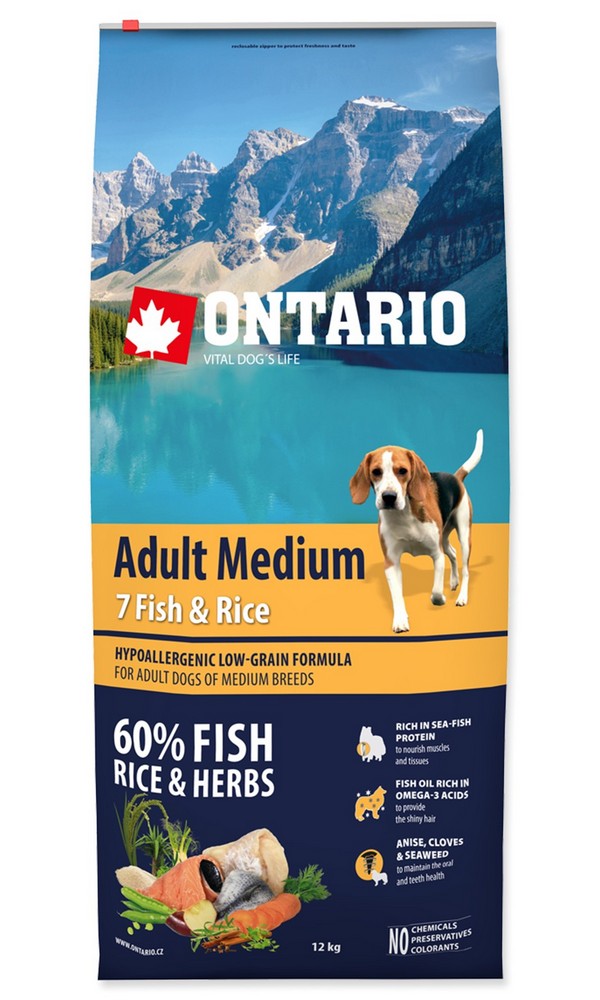 ONTARIO DOG ADULT MÉDIUM 7 FISH AND RICE (12KG)